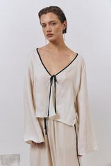 VRG GRL Long Sleeve | Women Moonscapes Tie Front Top Cream