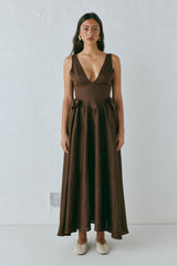 VRG GRL Midi/Maxi Dresses | Women Daphne Linen Midi Dress Chocolate