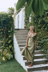 VRG GRL Midi/Maxi Dresses | Women Rosalia Linen Bias Cut Maxi Dress Olive