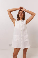 VRG GRL Mini Dresses | Women Jean Linen Mini Dress White