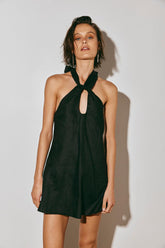 VRG GRL Mini Dresses | Women Natassia Linen Halter Mini Dress Black