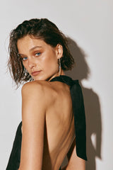 VRG GRL Mini Dresses | Women Natassia Linen Halter Mini Dress Black