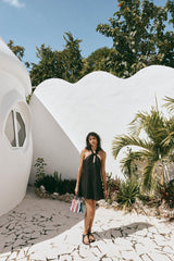 VRG GRL Mini Dresses | Women Natassia Linen Halter Mini Dress Black