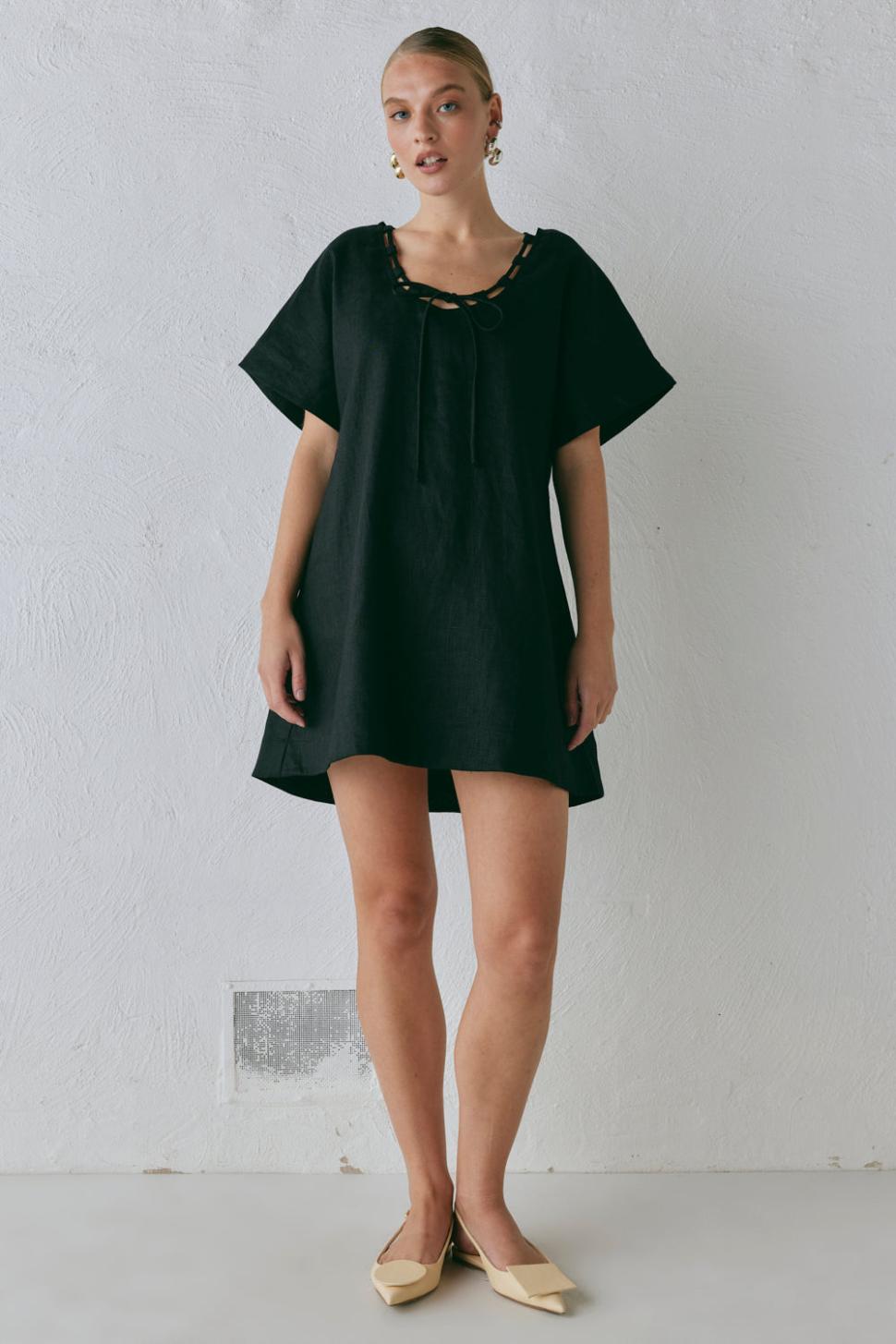 VRG GRL Mini Dresses | Women Nellie Linen Mini Dress Black