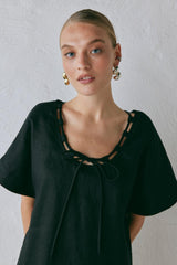 VRG GRL Mini Dresses | Women Nellie Linen Mini Dress Black