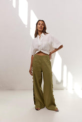 VRG GRL Pants | Women Tia Linen Pants Olive