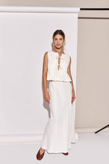 VRG GRL Sets | Women Ena Linen Bias Cut Maxi Skirt White