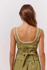 VRG GRL Sets | Women Love Language Linen Button Front Top Olive