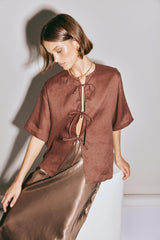 VRG GRL Short Sleeve | Women Naomi Linen Smock Top Umber