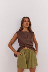 VRG GRL Shorts | Women Nettie Linen Shorts Olive