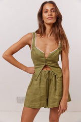 VRG GRL Shorts | Women Nettie Linen Shorts Olive