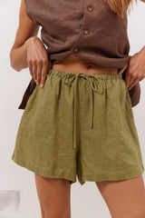 VRG GRL Shorts | Women Nettie Linen Shorts Olive