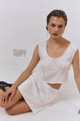 VRG GRL Skirts | Women Vintage Lover Bias Cut Mini Skirt White