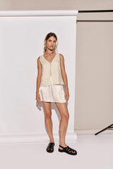 VRG GRL Sleeveless | Women Bordeaux Linen Top Cream