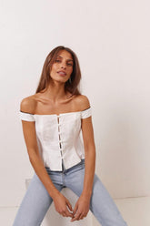 VRG GRL Sleeveless | Women Fia Linen Top White