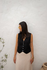 VRG GRL Sleeveless | Women Italian Streets Linen Vest Black