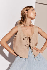 VRG GRL Sleeveless | Women Nessa Linen Smock Top Beige