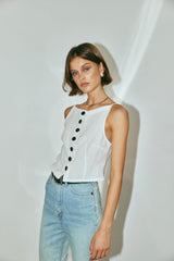 VRG GRL Sleeveless | Women Rumi Linen Top White