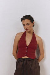 VRG GRL Vests | Women Los Cabos Linen Vest Wine