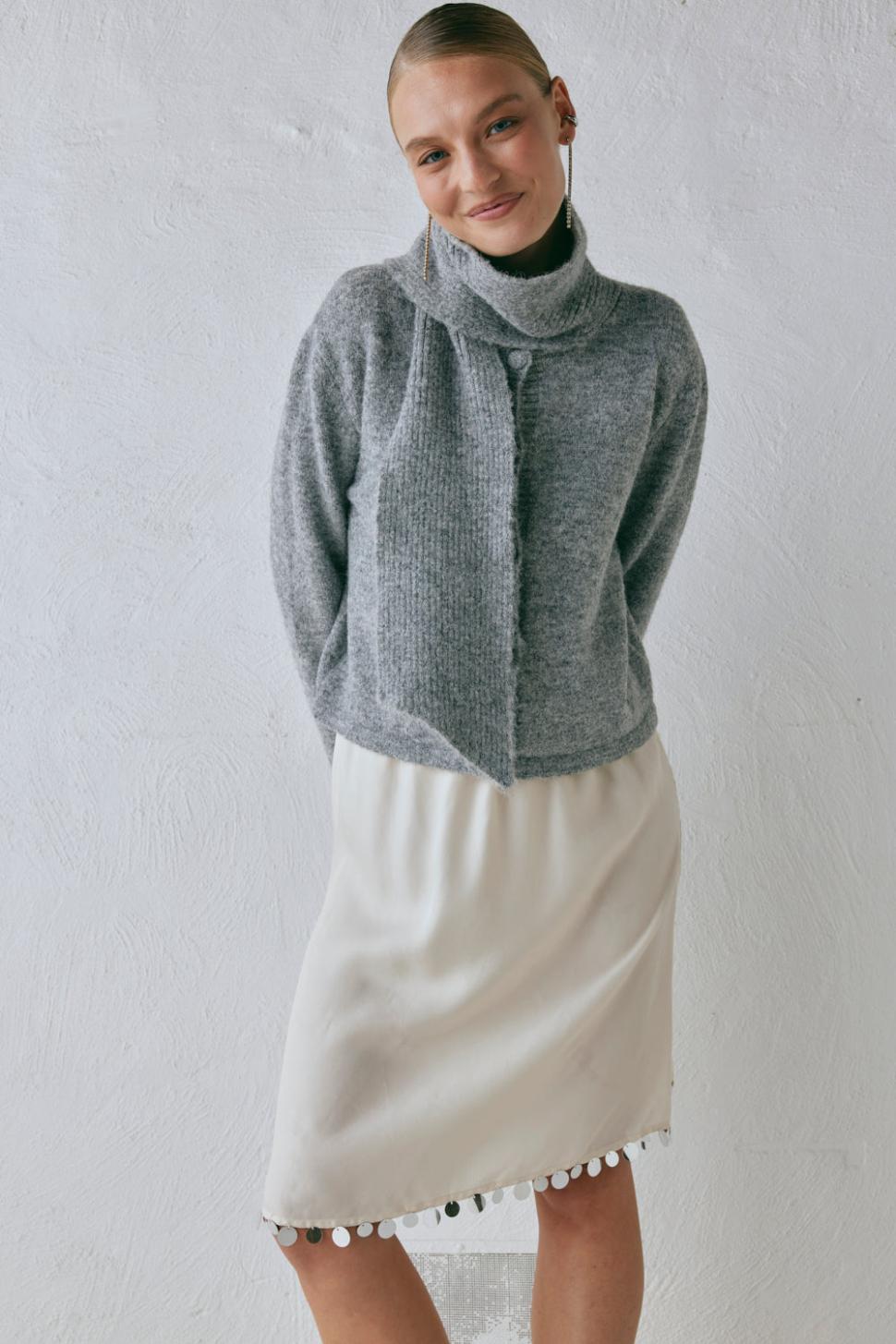 VRG GRL Cardigans | Women Sable Knit Cardigan Grey