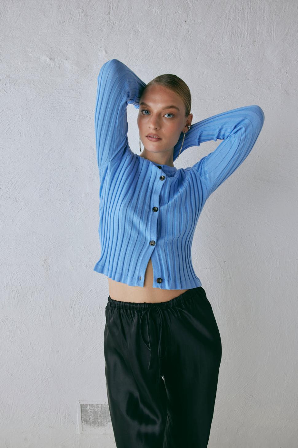 VRG GRL Long Sleeve | Women Hattie Knit Top Blue