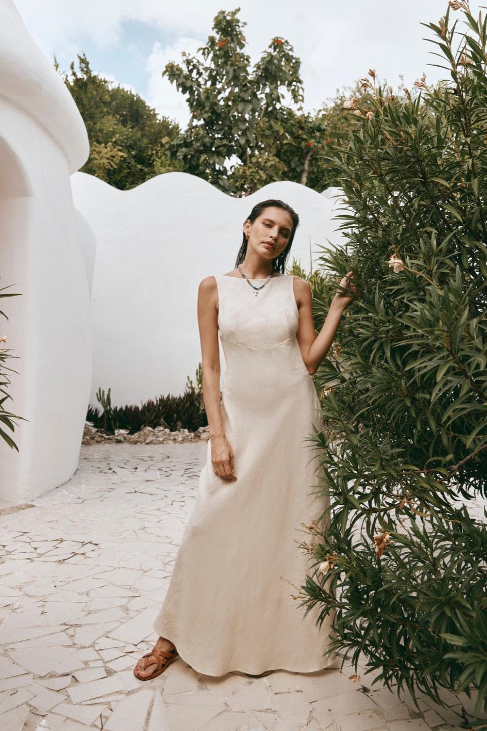 VRG GRL Midi/Maxi Dresses | Women Art Of Bloom Linen Bias Cut Maxi Dress Cream