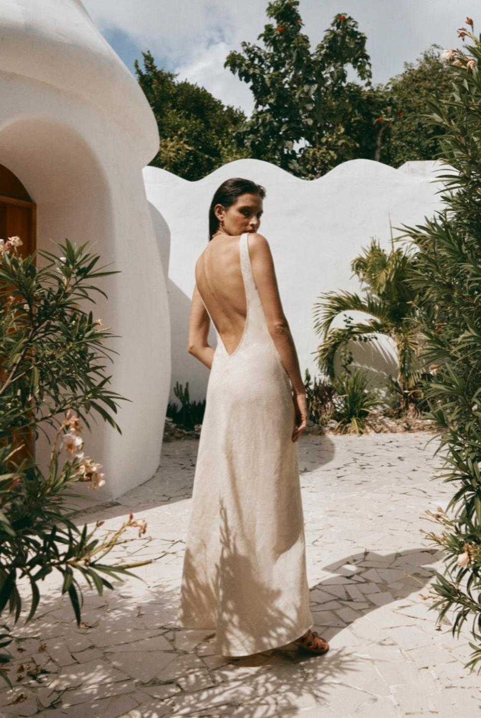 VRG GRL Midi/Maxi Dresses | Women Art Of Bloom Linen Bias Cut Maxi Dress Cream