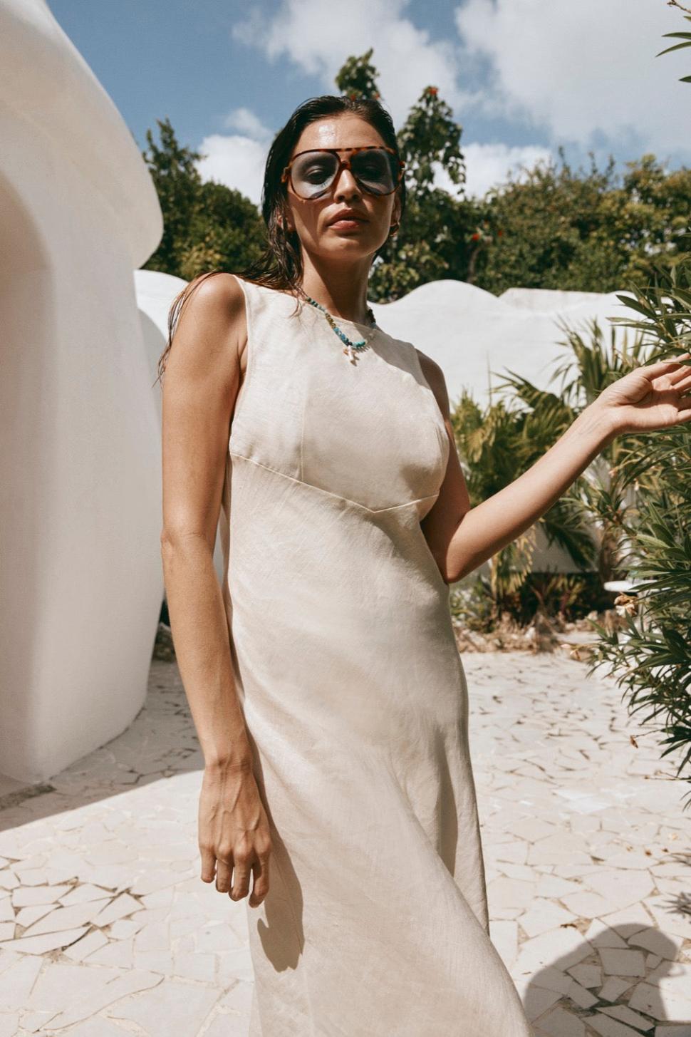 VRG GRL Midi/Maxi Dresses | Women Art Of Bloom Linen Bias Cut Maxi Dress Cream