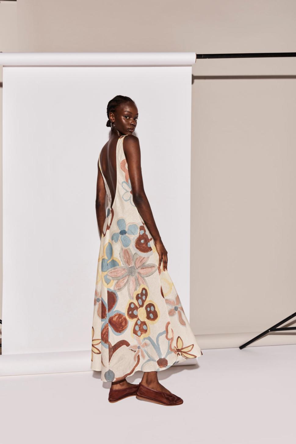 VRG GRL Midi/Maxi Dresses | Women Art Of Bloom Linen Bias Cut Maxi Dress Flower