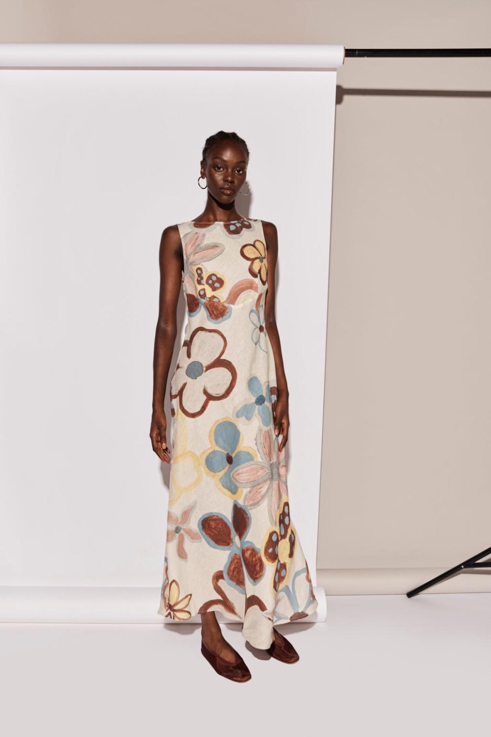 VRG GRL Midi/Maxi Dresses | Women Art Of Bloom Linen Bias Cut Maxi Dress Flower