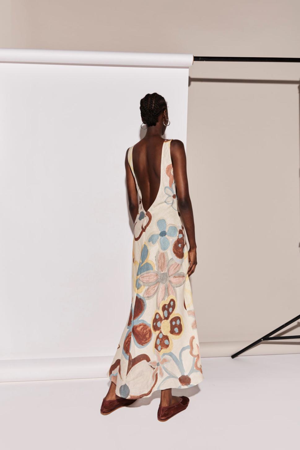 VRG GRL Midi/Maxi Dresses | Women Art Of Bloom Linen Bias Cut Maxi Dress Flower