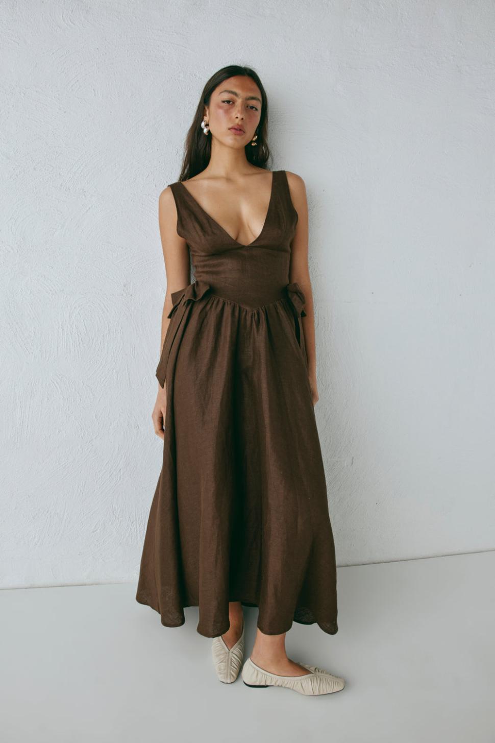 VRG GRL Midi/Maxi Dresses | Women Daphne Linen Midi Dress Chocolate