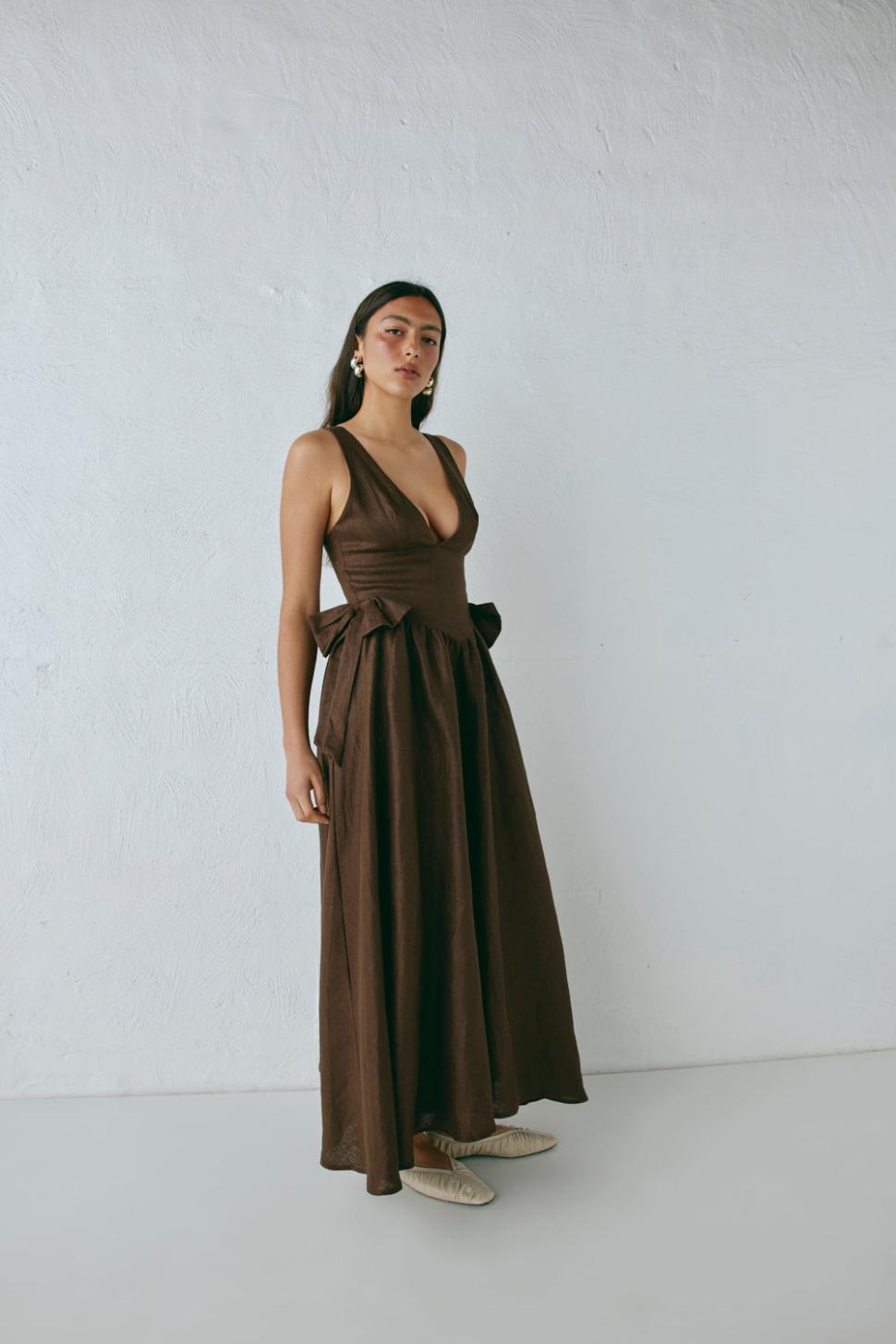 VRG GRL Midi/Maxi Dresses | Women Daphne Linen Midi Dress Chocolate