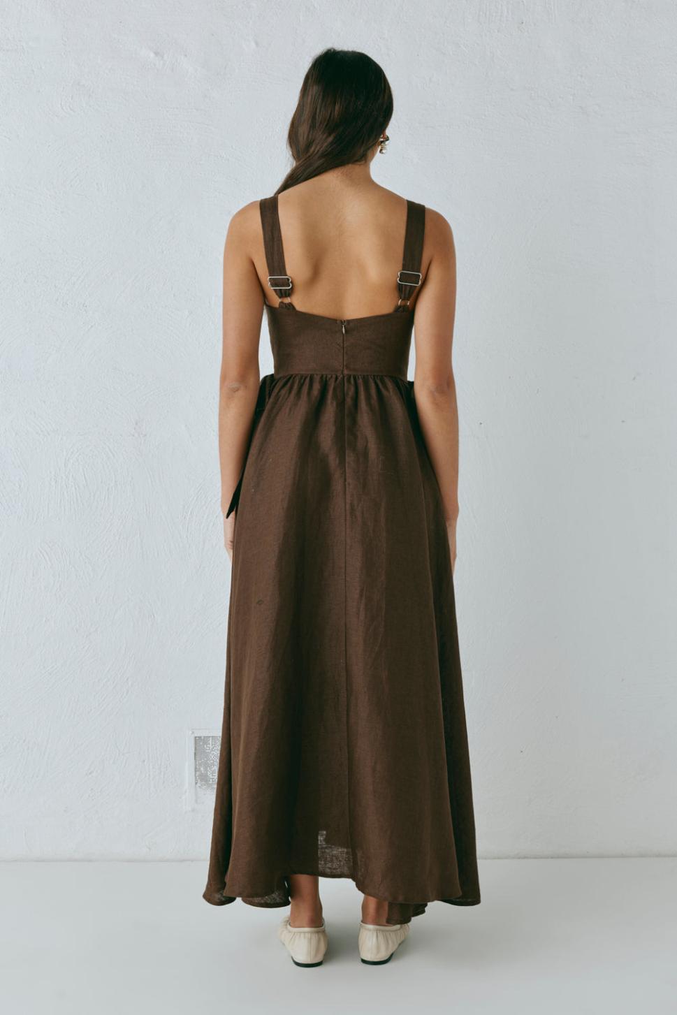 VRG GRL Midi/Maxi Dresses | Women Daphne Linen Midi Dress Chocolate