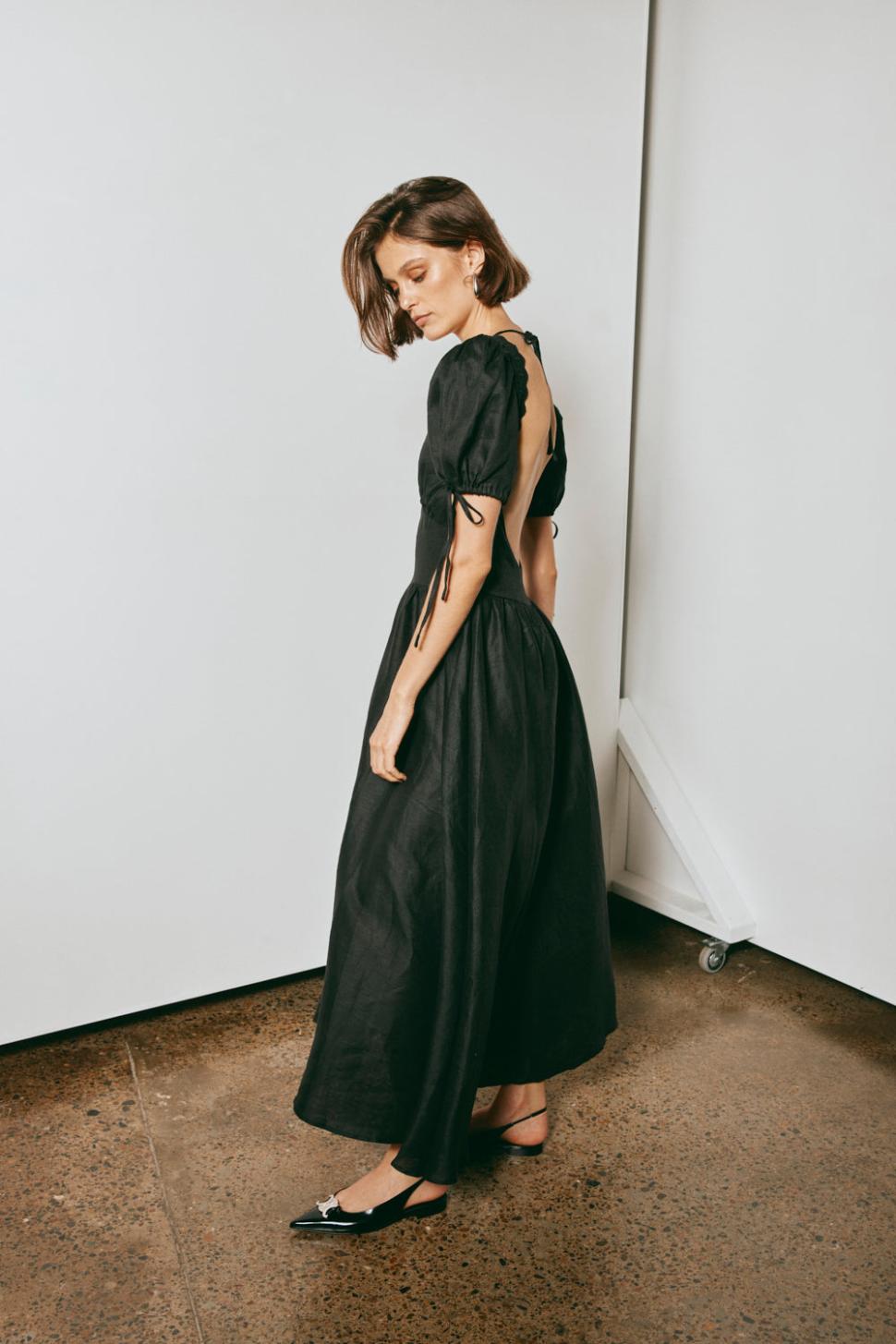 VRG GRL Midi/Maxi Dresses | Women Paradiso Linen Midi Dress Black