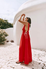 VRG GRL Midi/Maxi Dresses | Women Paros Palms Linen Midi Dress Red