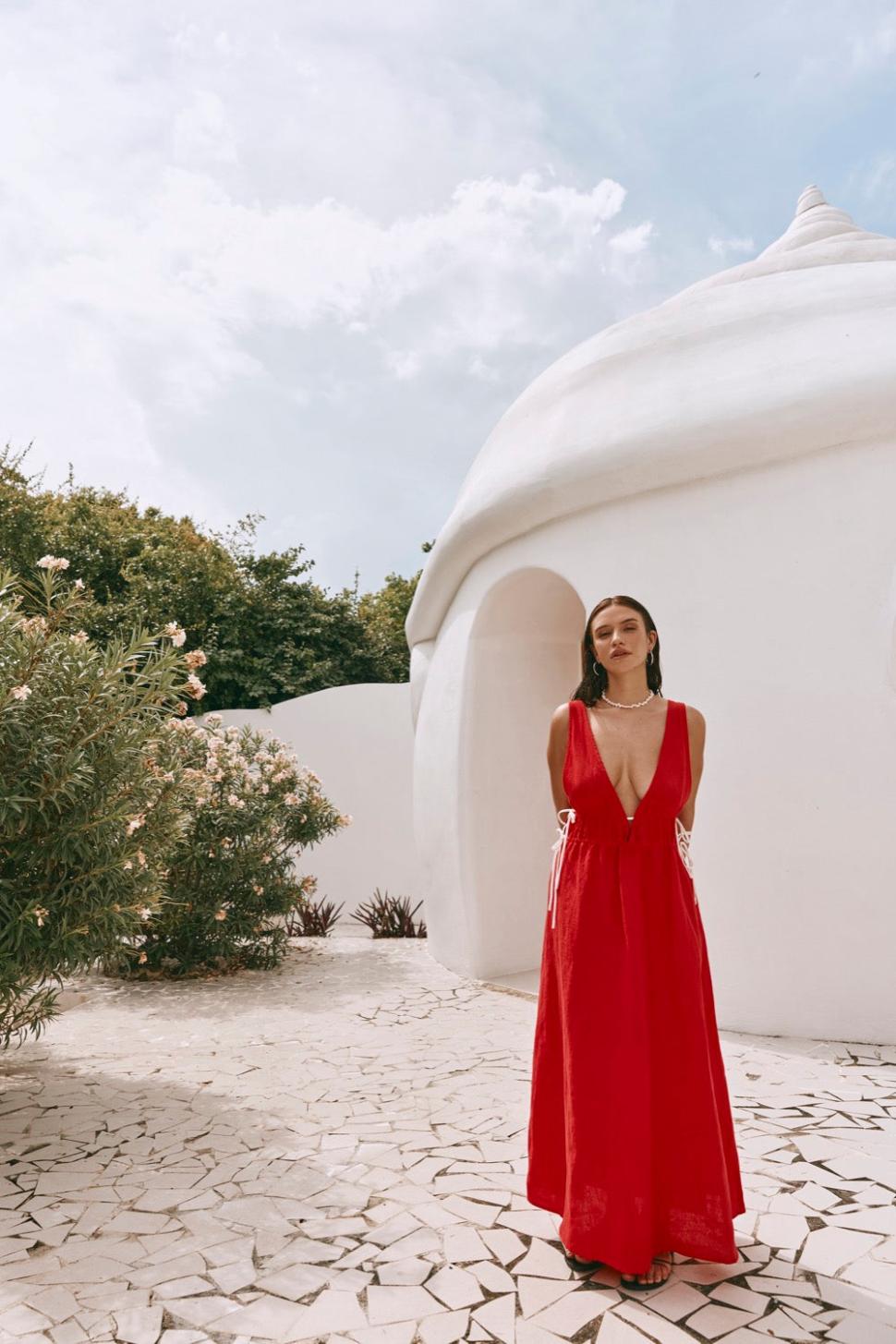 VRG GRL Midi/Maxi Dresses | Women Paros Palms Linen Midi Dress Red