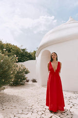 VRG GRL Midi/Maxi Dresses | Women Paros Palms Linen Midi Dress Red