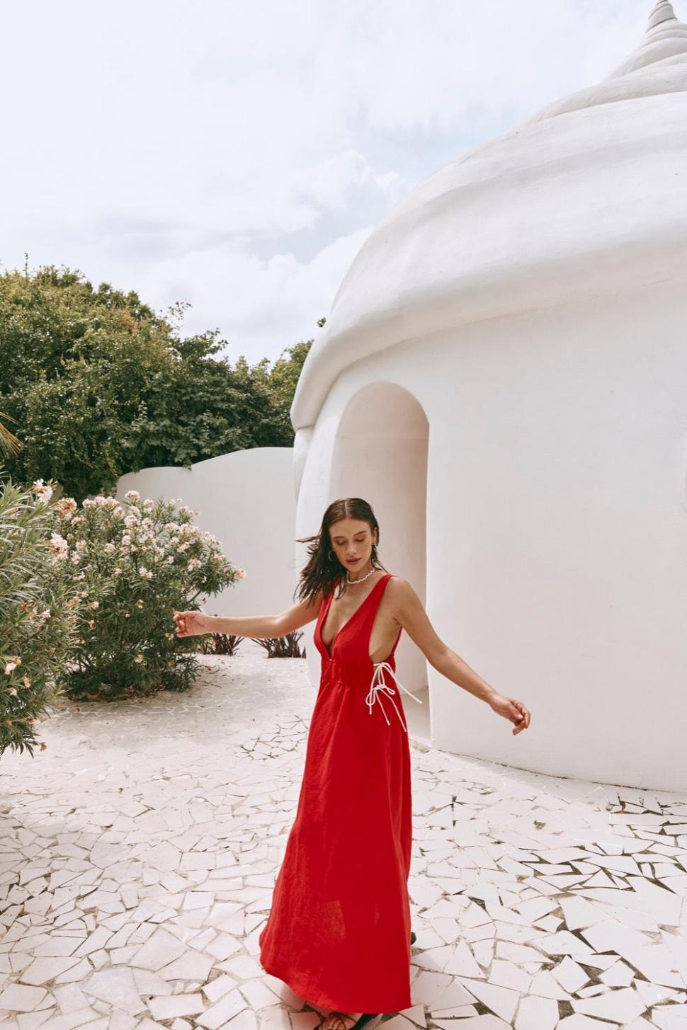VRG GRL Midi/Maxi Dresses | Women Paros Palms Linen Midi Dress Red