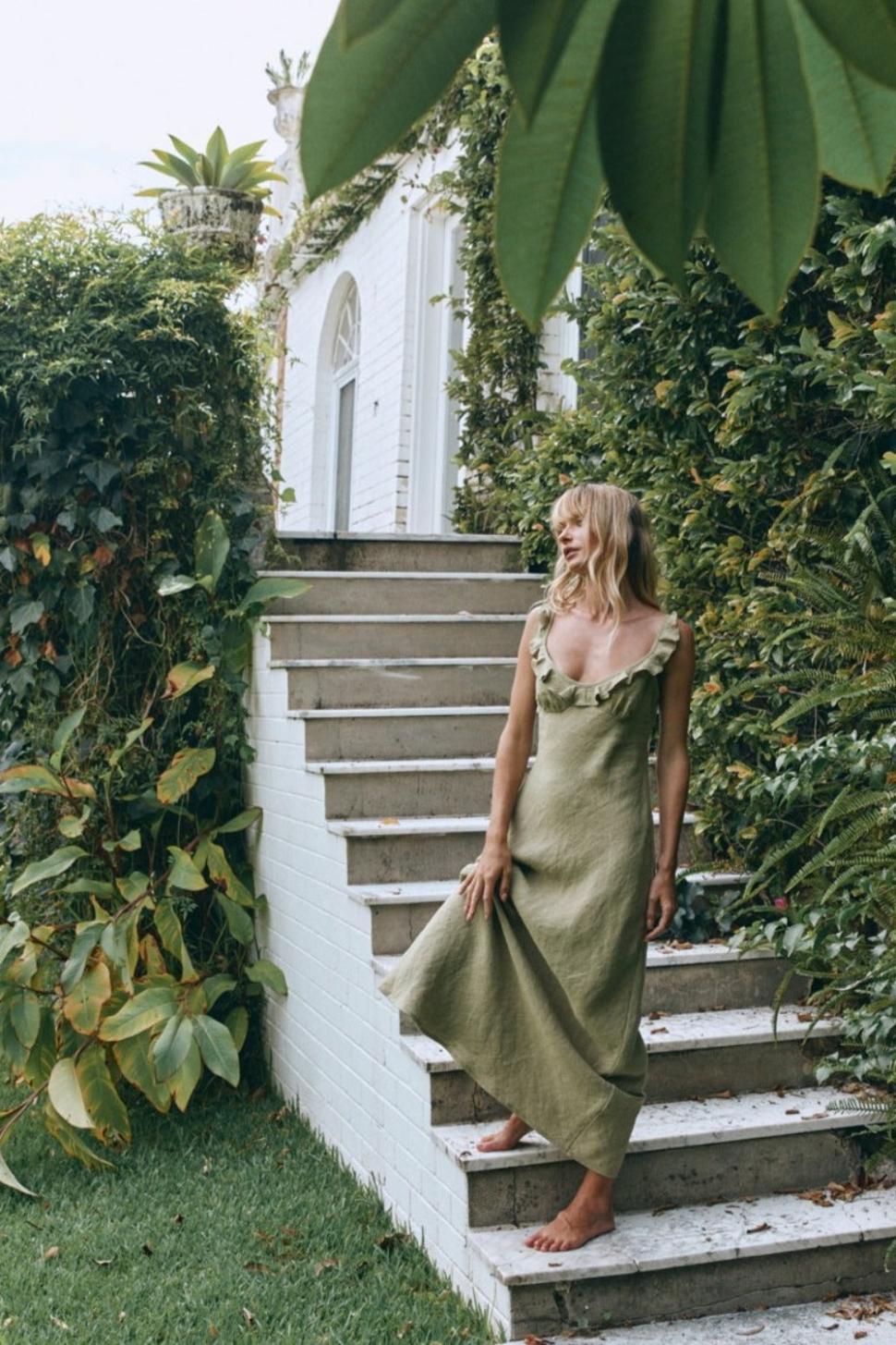 VRG GRL Midi/Maxi Dresses | Women Rosalia Linen Bias Cut Maxi Dress Olive