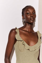 VRG GRL Midi/Maxi Dresses | Women Rosalia Linen Bias Cut Maxi Dress Olive