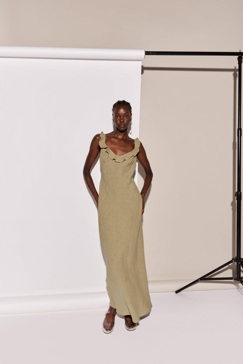 VRG GRL Midi/Maxi Dresses | Women Rosalia Linen Bias Cut Maxi Dress Olive