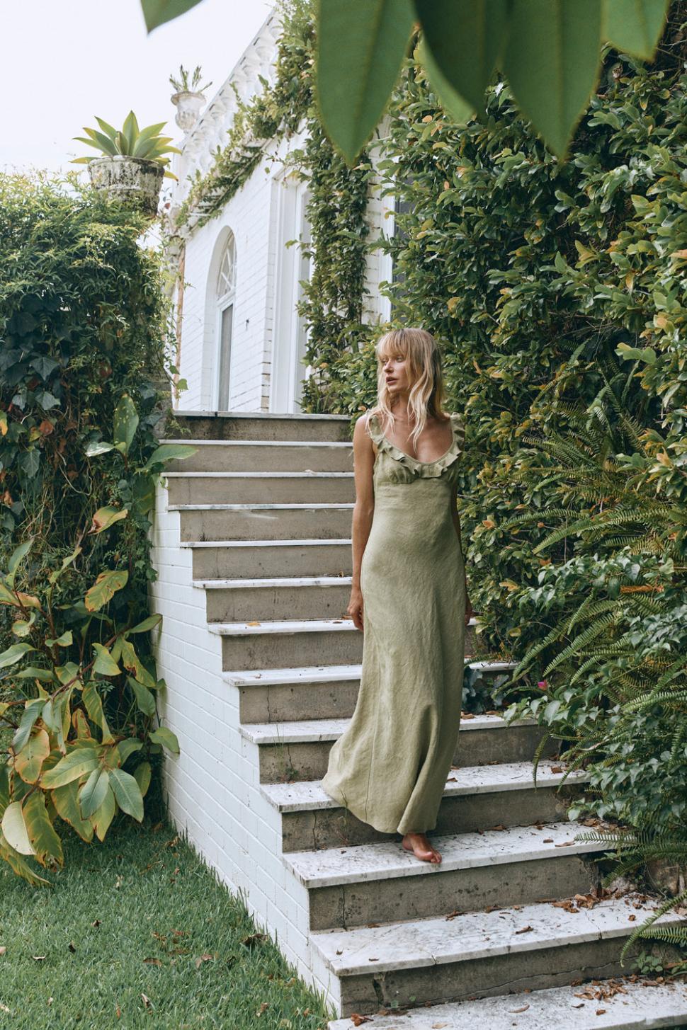 VRG GRL Midi/Maxi Dresses | Women Rosalia Linen Bias Cut Maxi Dress Olive