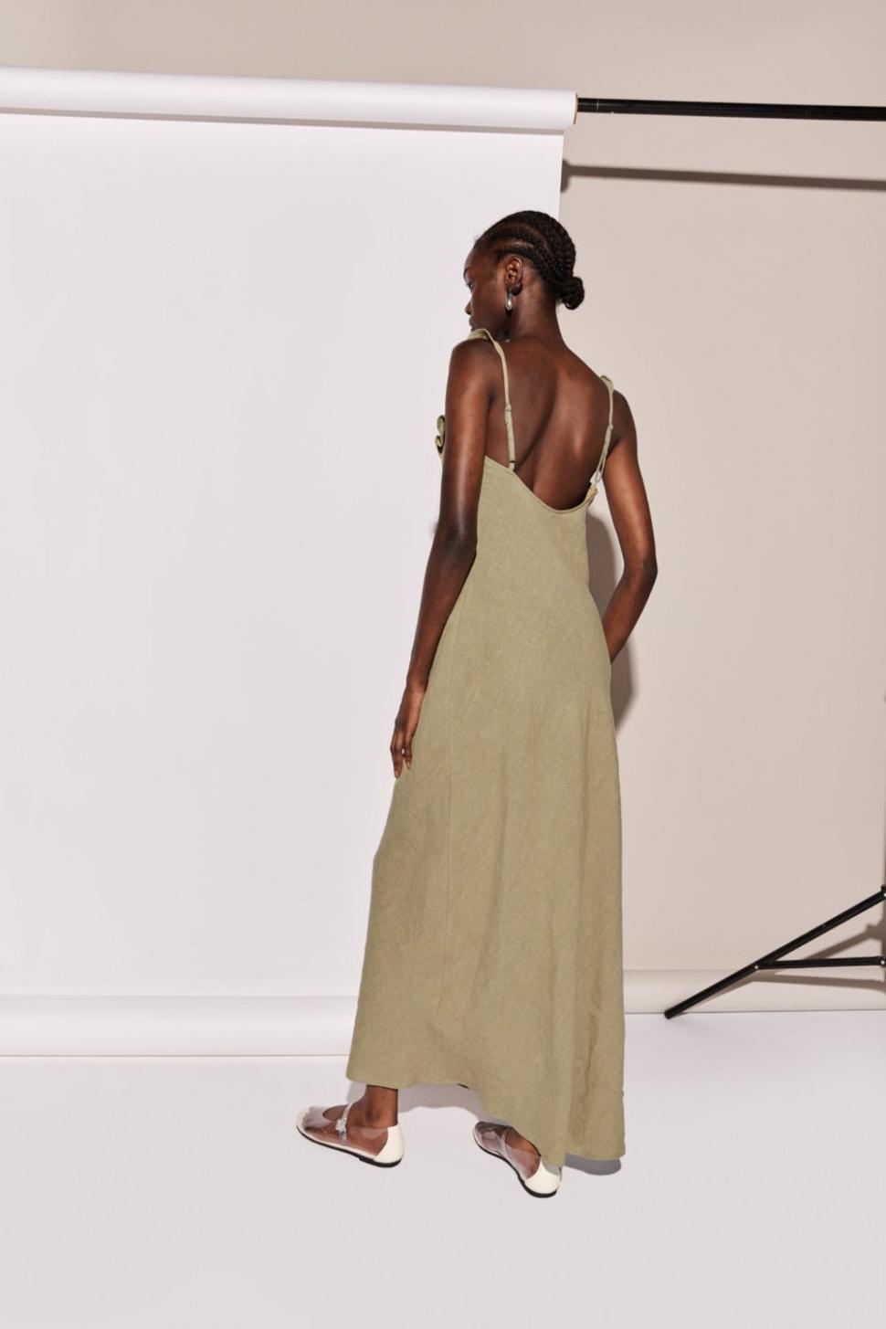 VRG GRL Midi/Maxi Dresses | Women Rosalia Linen Bias Cut Maxi Dress Olive