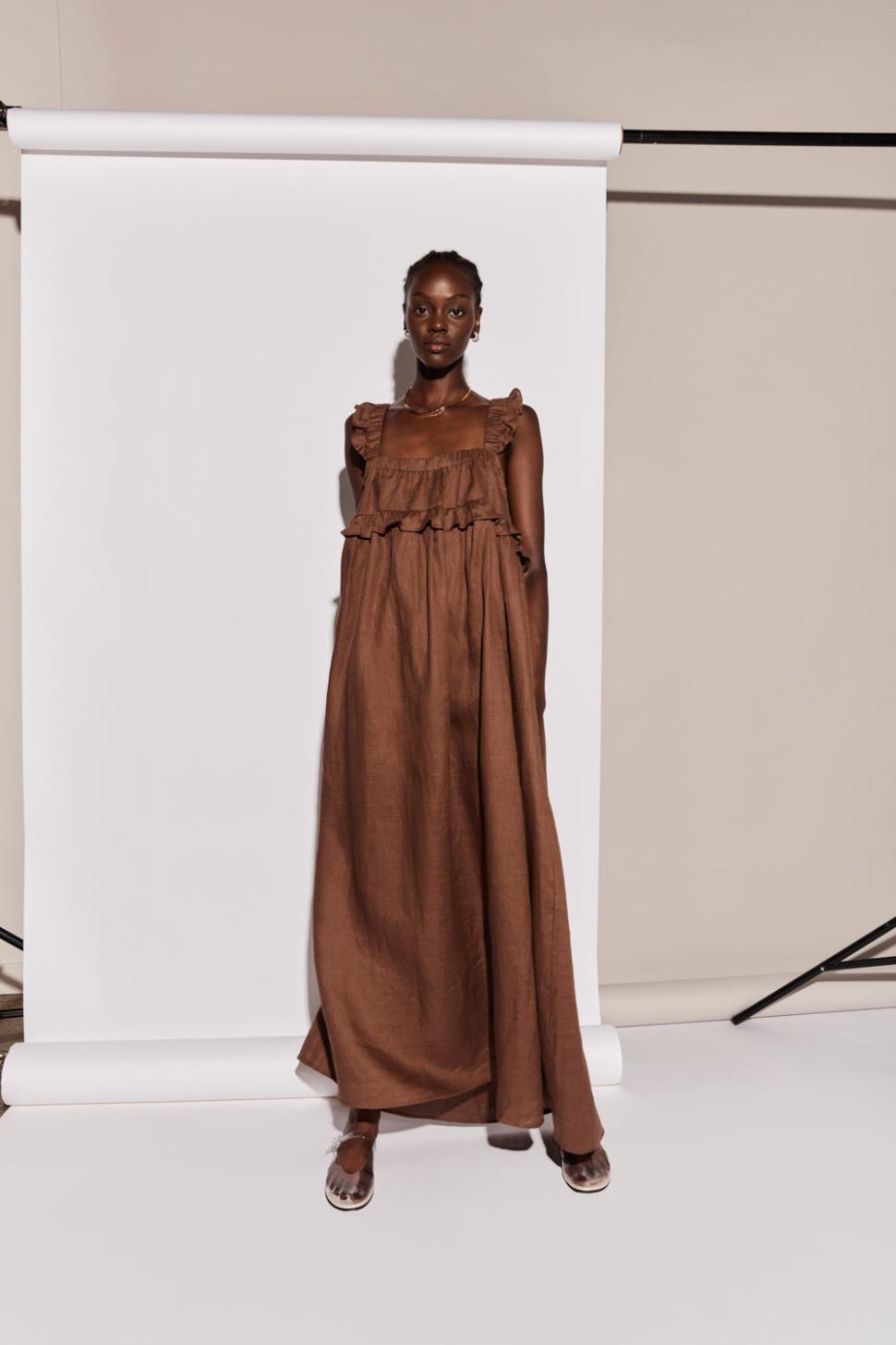 VRG GRL Midi/Maxi Dresses | Women Rossana Linen Maxi Dress Chocolate