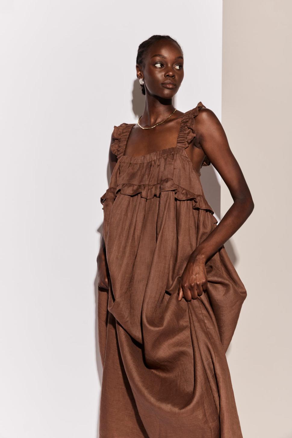 VRG GRL Midi/Maxi Dresses | Women Rossana Linen Maxi Dress Chocolate