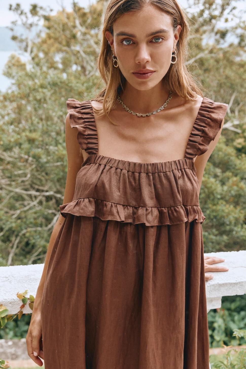 VRG GRL Midi/Maxi Dresses | Women Rossana Linen Maxi Dress Chocolate