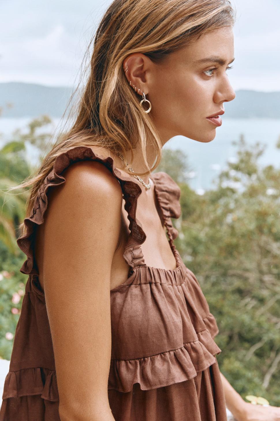 VRG GRL Midi/Maxi Dresses | Women Rossana Linen Maxi Dress Chocolate