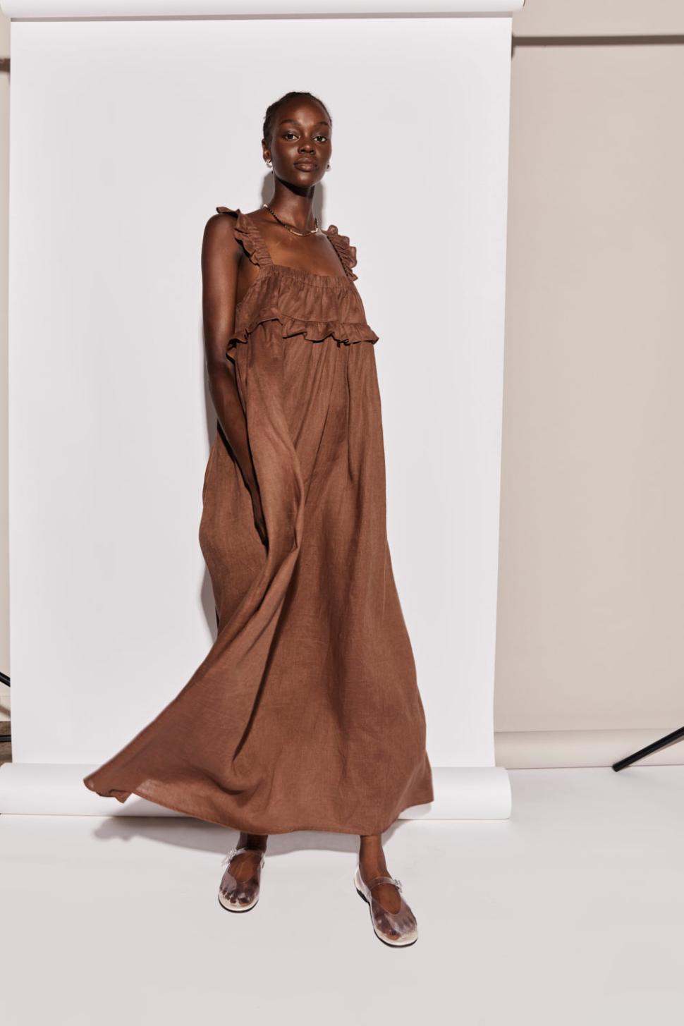 VRG GRL Midi/Maxi Dresses | Women Rossana Linen Maxi Dress Chocolate