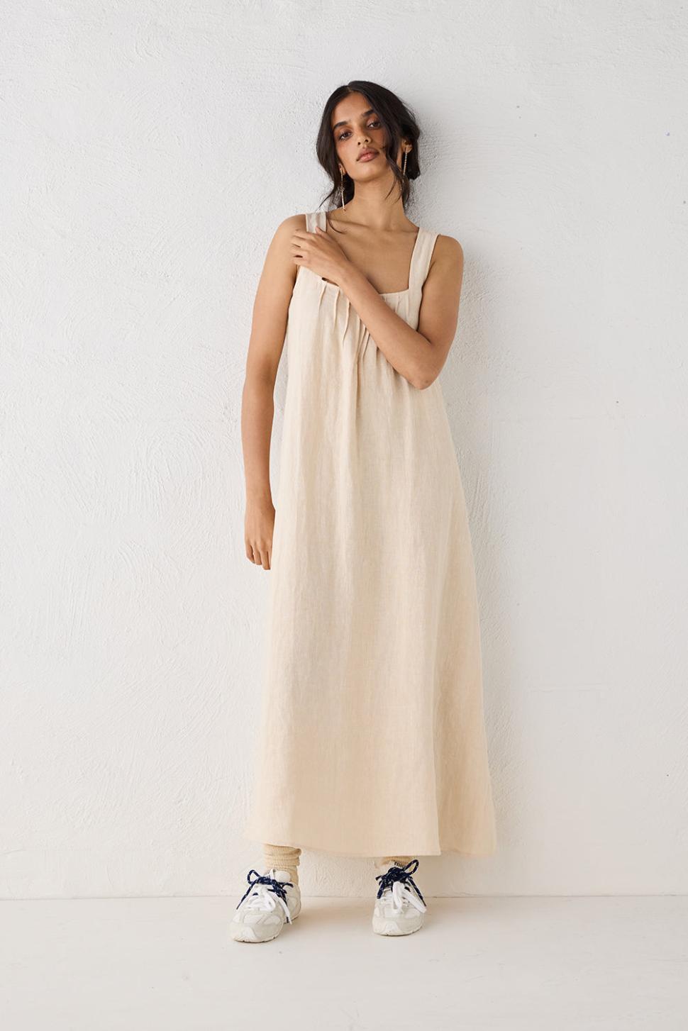VRG GRL Midi/Maxi Dresses | Women San Paolo Smock Linen Midi Dress Natural